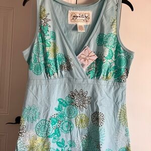 Floral Print Tank Top - Blue and Green